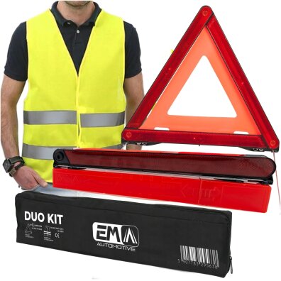 Zestaw DUO KIT Trójkąt Ostrzegawczy Samochodowy Składany E13 Kamizelka Etui